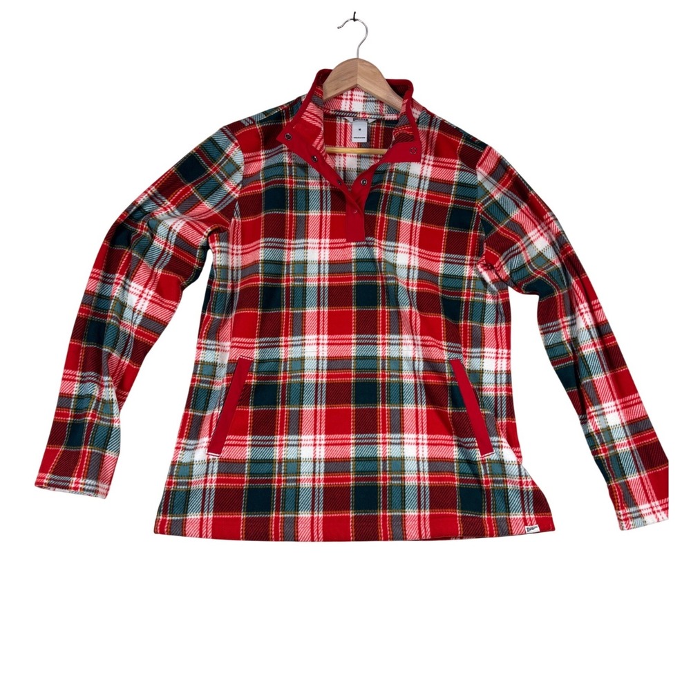 Duluth Trading‎ Co Womens Red Plaid Fleece Snap Neck Pullover Jacket M 20099013